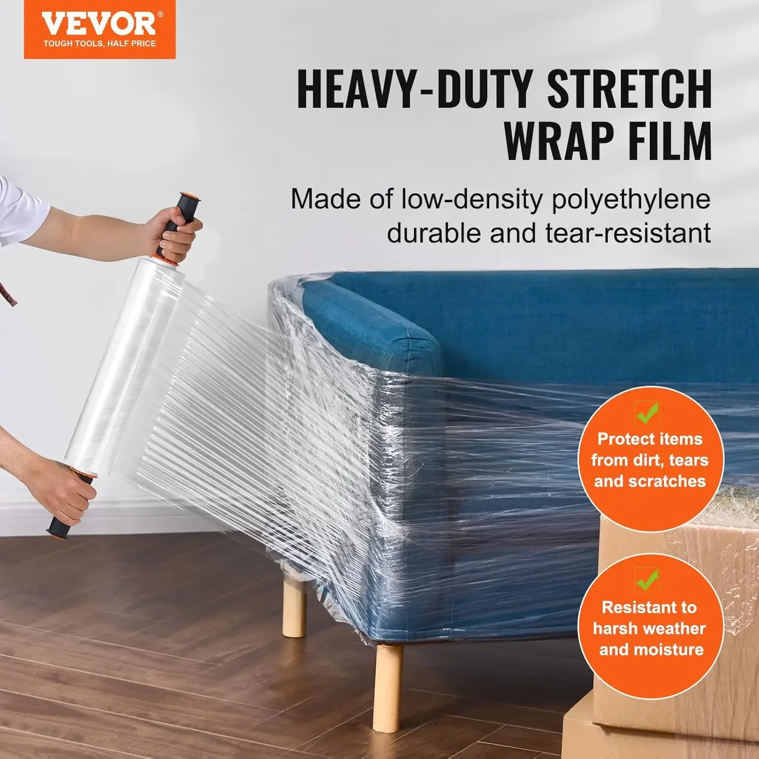 Stretch Film, 15 inches x 1000 feet, 60 Gauge Industrial Strength Clear Durable Stretch Wrap Roll