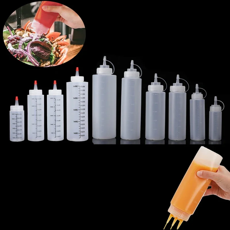 5/10 Uds PE 120ml-1000ml botellas de plástico para condimentos a prueba de fugas garrafas para apretar contenedores para salsas Ketchup BBQ jarabe Oi