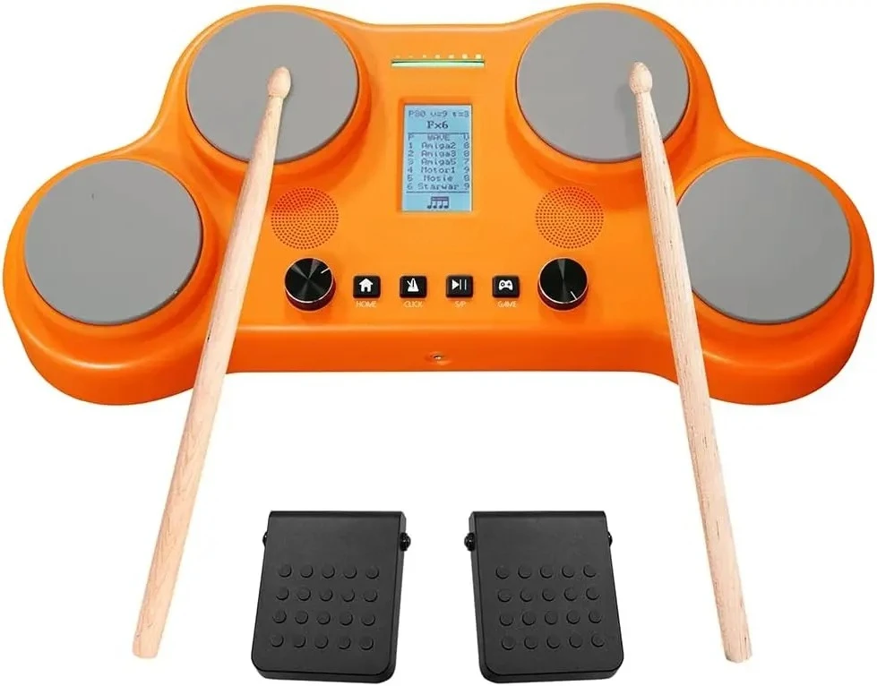 Tabletop Electric Drum Set With 163 Electronic and Acoustic Drum Kit Sounds, 4 Velocity-Sensitive Drum Pads
