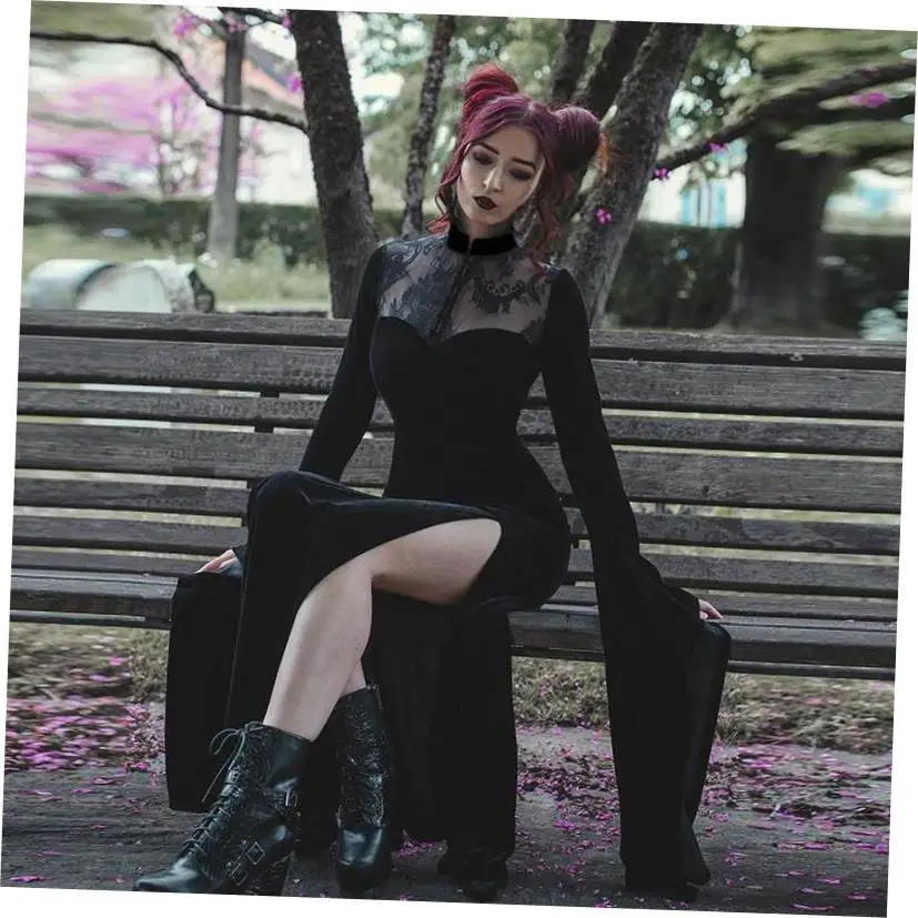 

Сексуальная асимметричная кружевная юбка-костюм ведьмы для женщин на Хэллоуин, мягкая ткань, осенний сезон, высокая талия, А-силуэт