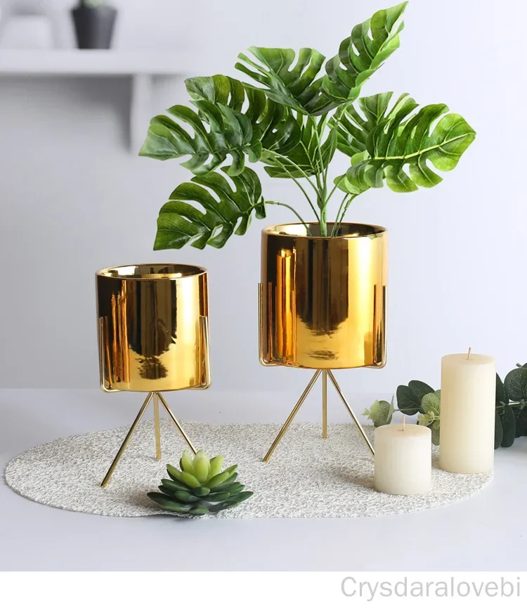 Nordic Electroplated Ceramic Flower Pot Rose Gold Silver Succulent Flower Pot Plant Home Garden Office Desktop Decor