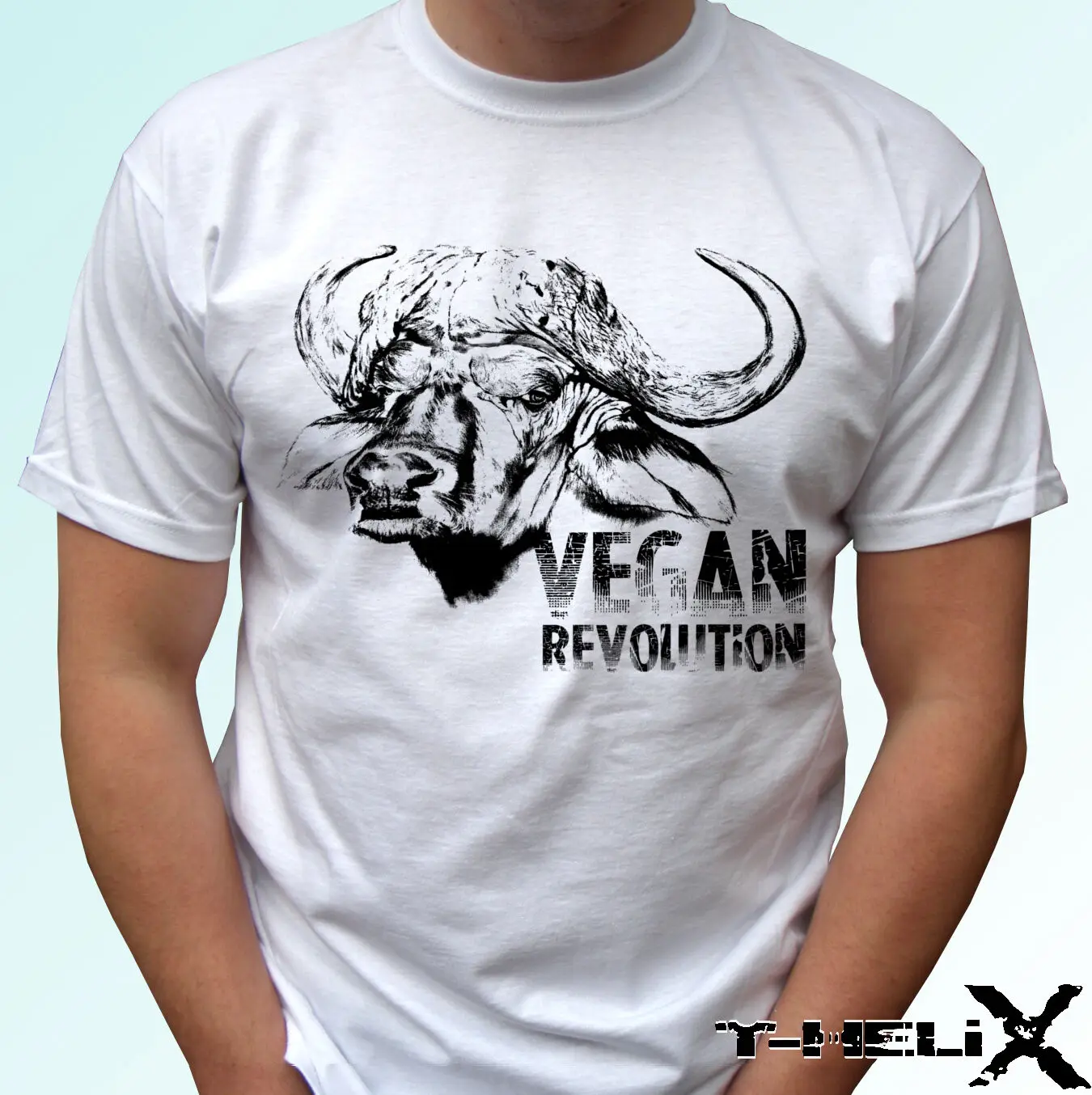 Vegan Revolution Buffalo - White T Shirt Top Tee Veggie Vegetarian - All Sizes Breathable Top, Loose Casual Mens T-shirt S-3XL