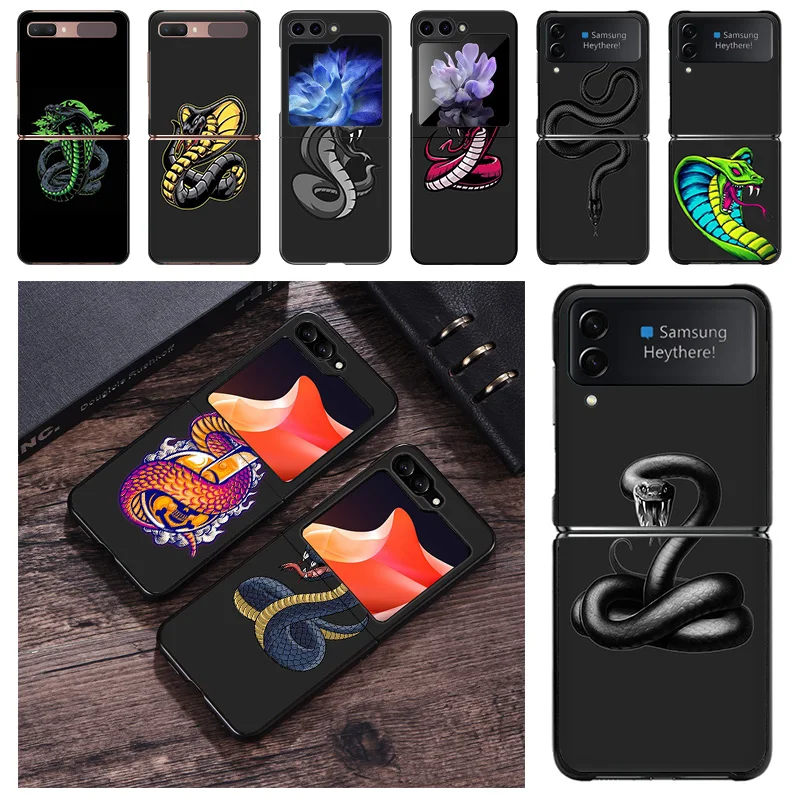 New Trend Phone Case For Samsung Galaxy Z Flip 6 5 4 3 5G Flip6 Flip5 Flip4 Green Snake Cobra Python Black Hard Matte Back Cover