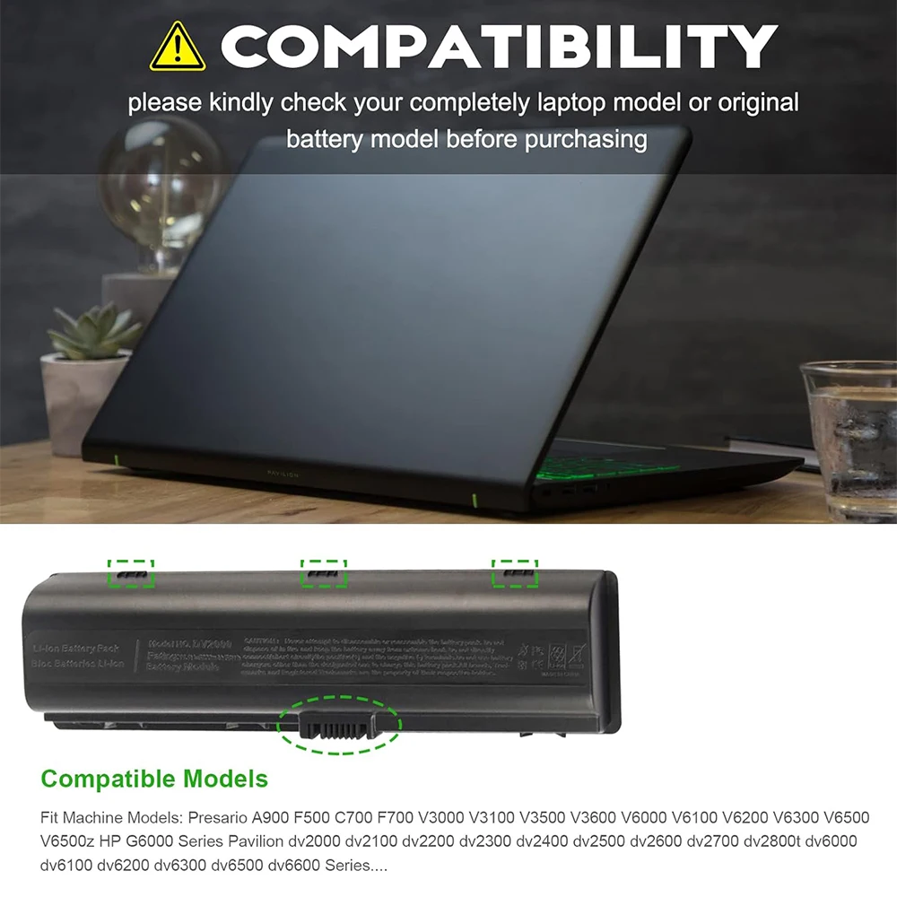 Laptop Battery for HP Pavilion DV2000 DV2100 dv2200 dv2400 dv6000 dv6100 dv6300 dv6500 dv6700 Compaq Presario C700 Battery
