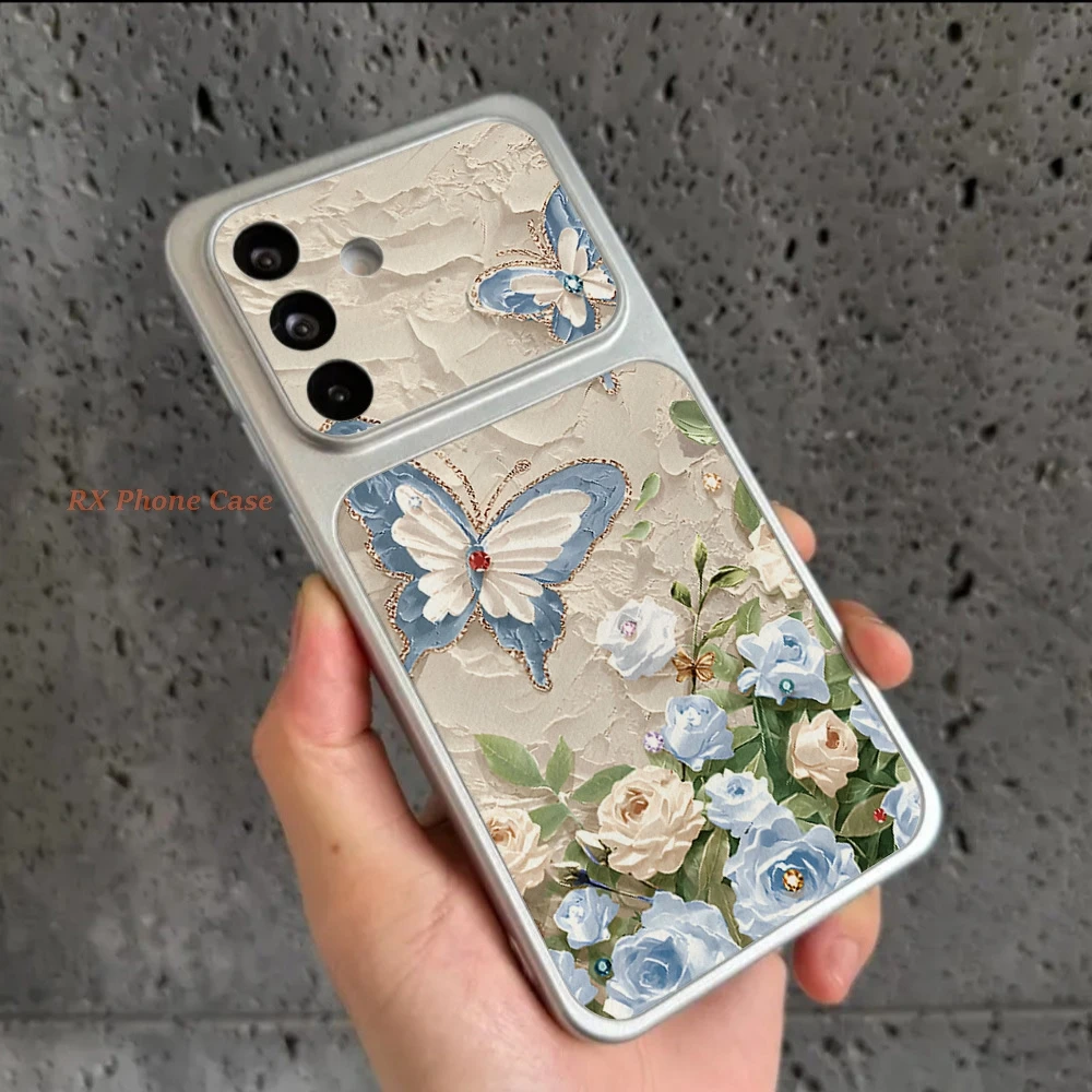 Light Blue Rose Print Phone Case For Samsung S26 Ultra A56 S26 Plus S26 A36 S25 S24 S23 Ultra A57 A37 TPU Leather Texture Cover