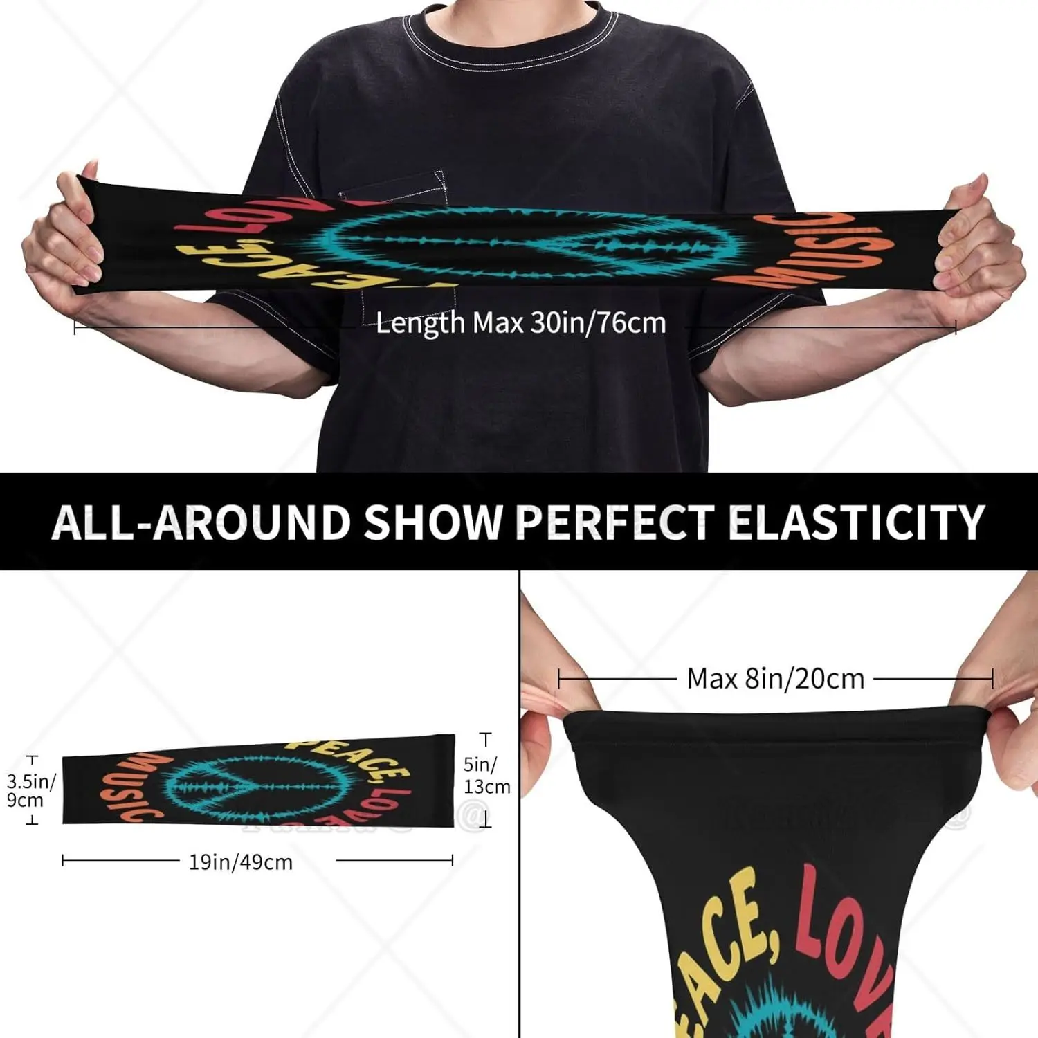 Peace Love And Music Peace Arm Sleeves Protection Uv Soleil Unisexe Sport Manchons en soie glacée
