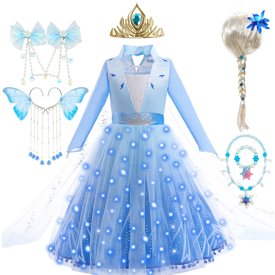 Kinder-Prinzessinnenkleider für Mädchen, Elsa, luxuriöses Geburtstagskleid mit bodenlangem Umhang, Karneval, Halloween, Party, elegantes Kleid