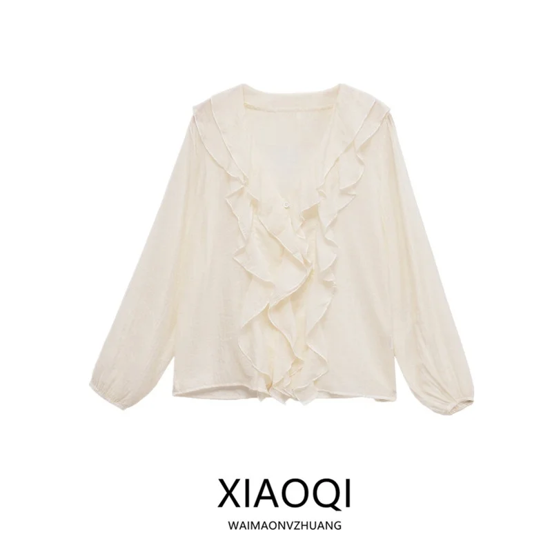 

Лето 2023, женская мода V-ne Long Sve irt Design Sense, многослойное украшение Bubble Sve Regular Thin