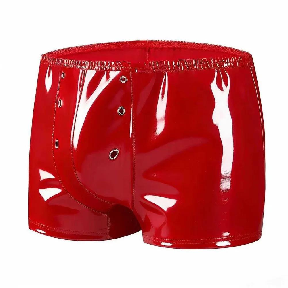 Men Eyelets Rivets PVC Shiny PU Leather Hot Pants Underwear Party Boxer Shorts Performance Men Trunk Underpants
