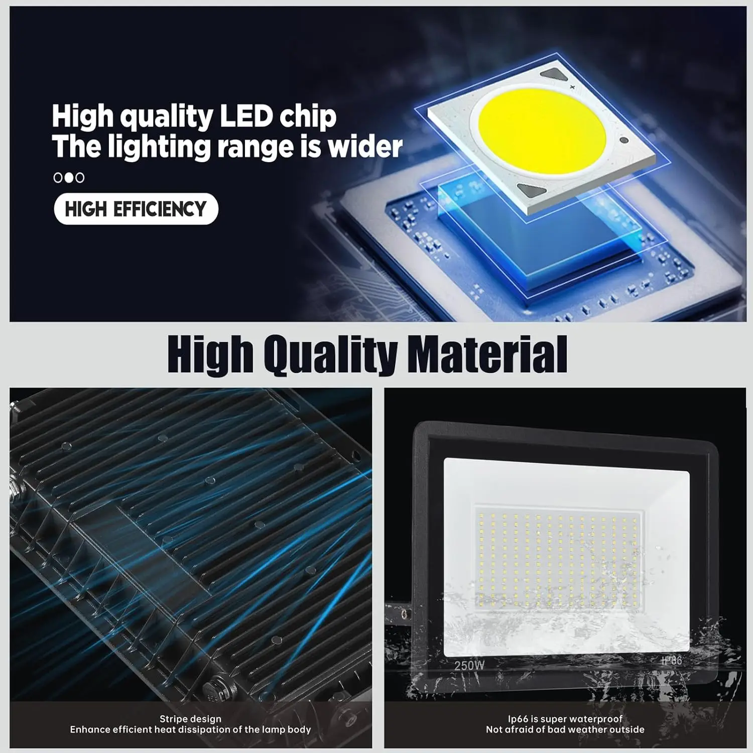 ضوء كشاف LED 100 وات، 11000 لومن فائق السطوع، IP66 مصباح أمان خارجي مقاوم للماء مع قابس أمريكي لملعب الفناء