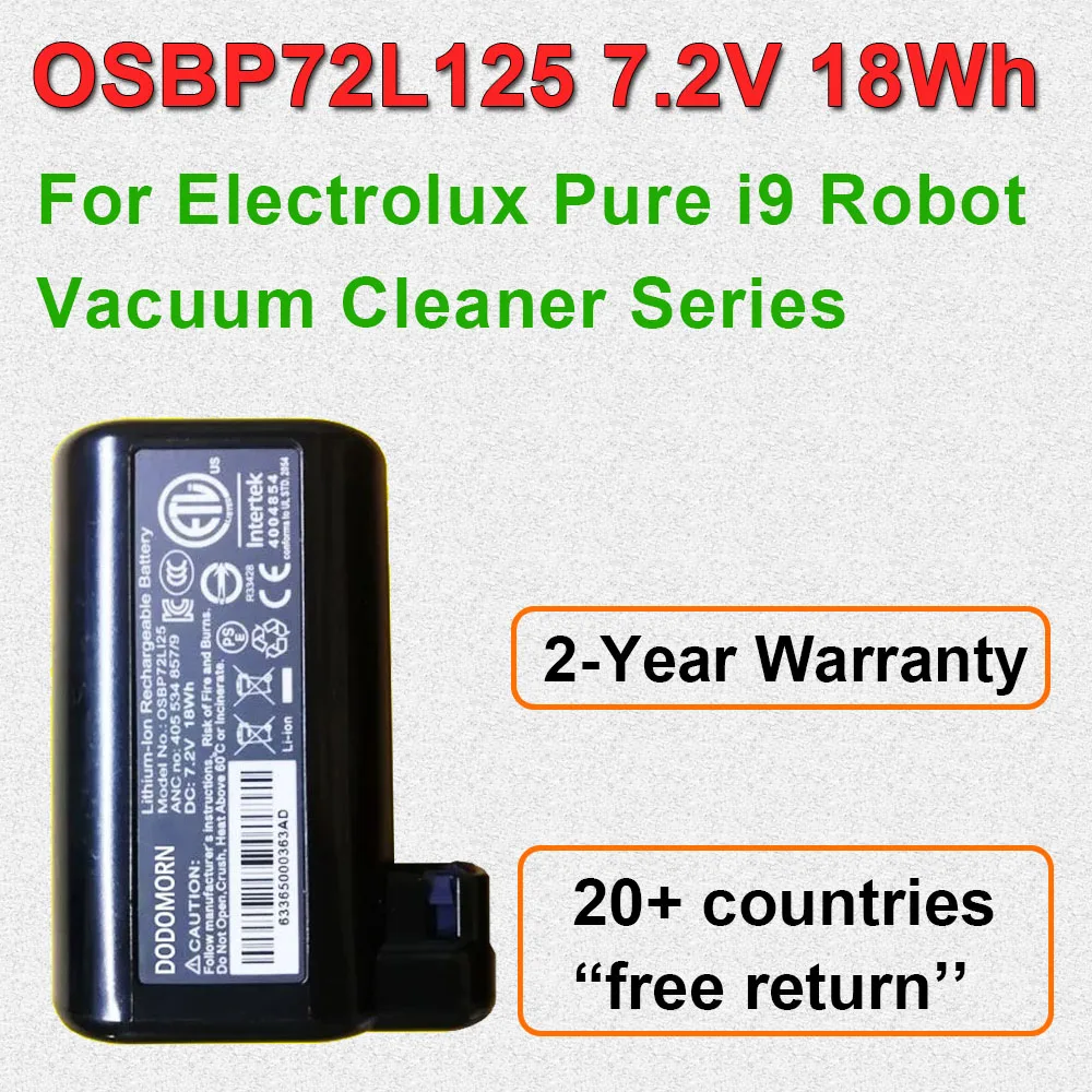 Batterie pour aspirateur Robot Electrolux Pure i9, série Li-Ion, 405534857/9, 7.2V, 18wh, remplacement