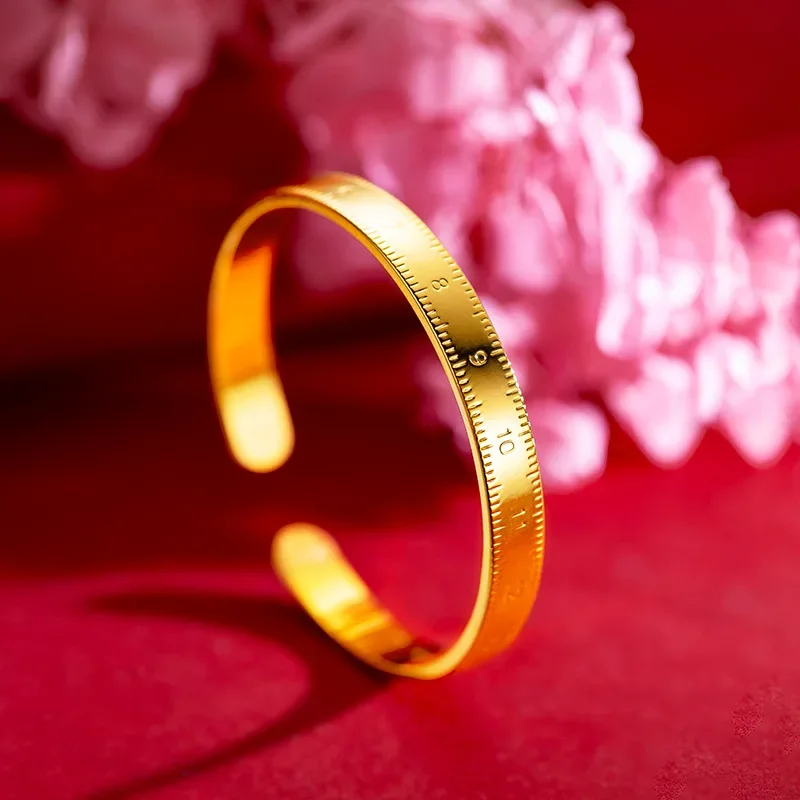 

9999 Real Gold 24K Niche Design Scale Ruler Bracelet Gold Personality Trend Open Ruler Bracelet