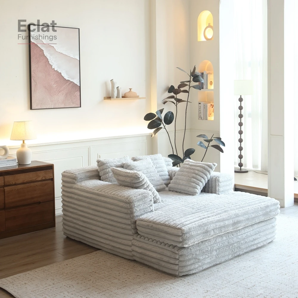 

Chaise Lounge Indoor, Upholstered Sofa Bed with Throw Pillows and Armrests, Sleeper Chair- Plush Chair Bed for Living Room,