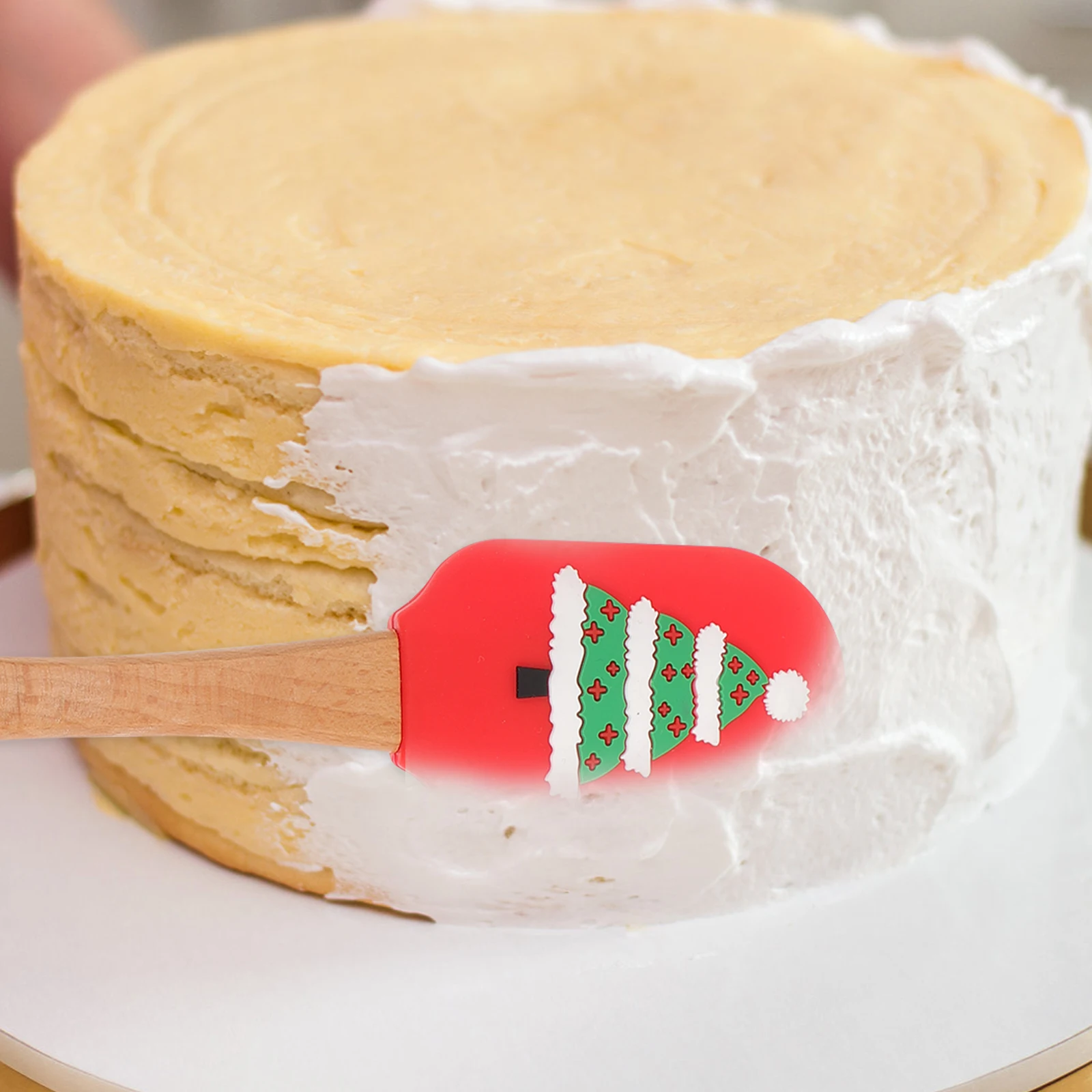 

1Pcs Christmas Theme Silicone Cake Spatula Wooden Handle Heat Resistant Kitchen Baking Scraper Cute Gingerbread