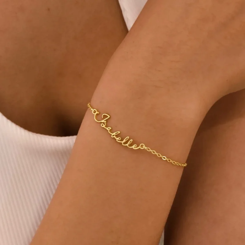 Personalized Custom Name Bracelet for Women, 304L Stainless Steel Cursive Nameplate Bracelet, Dainty Adjustable Name Bar Jewelry