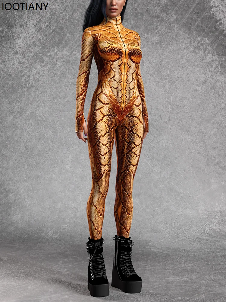 CosplayHalloween Golden Python Cosplay Coppia Tuta Scaglie di animali Tuta Gotica Morphsuits Festa di festa Zentai Suit Rave C