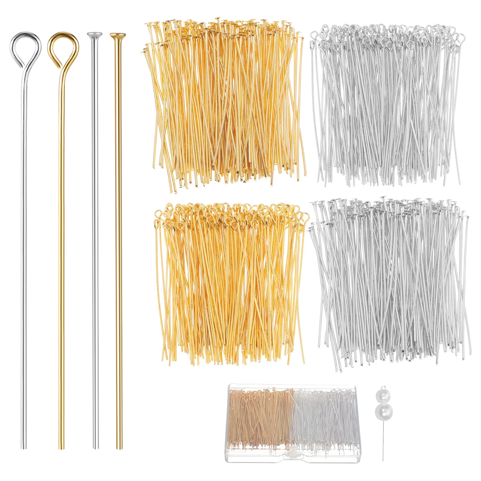 

800pcs Jewelry Pins DIY Accessories Silver 9 Shape Eye Flat Head Craft Supplies Bracelet Earrings Necklace Charm Projects