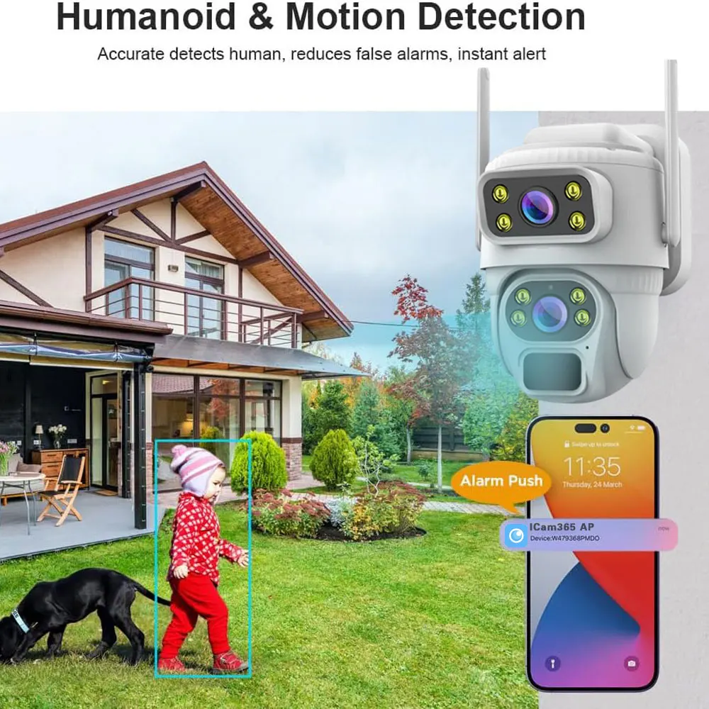 ICam 365 8MP 10x Zoom PTZ Telecamera solare Doppia lente esterna con pannello solare CCTV Telecamera di sicurezza per sorveglianza