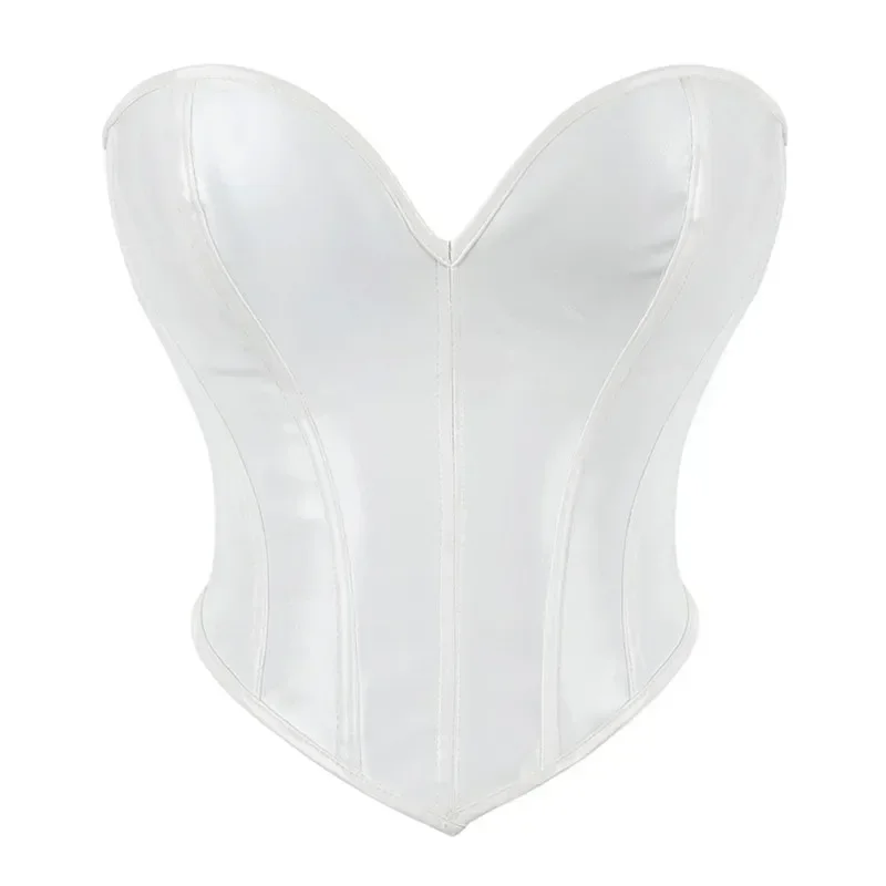 White Corset Crop Top Push Up Women Faux Leather Bustier Overbust Body Shaper Sexy Corselet Short Torso Basque