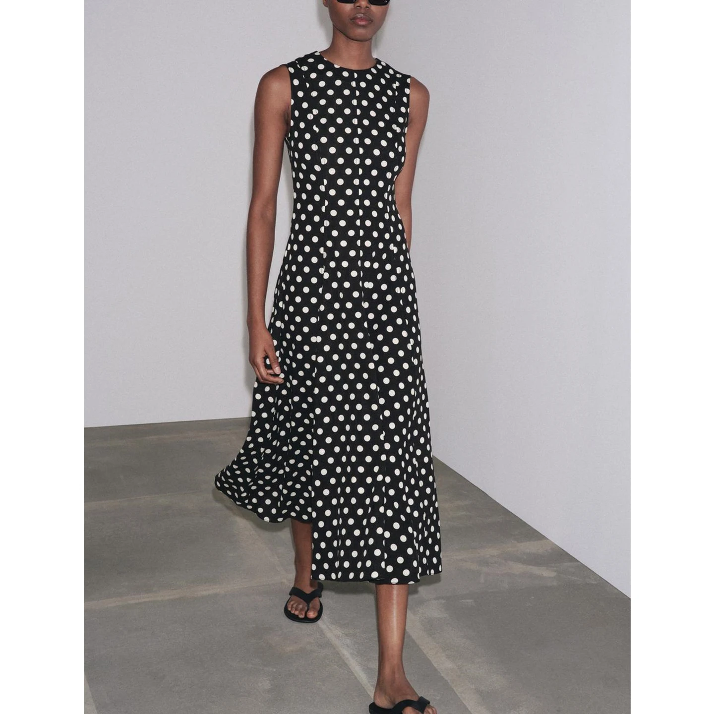 夏の女性用通勤スカート、ミックスリネン素材、ハイウエストAラインスカート、ポリエステル繊維、ラウンドネック