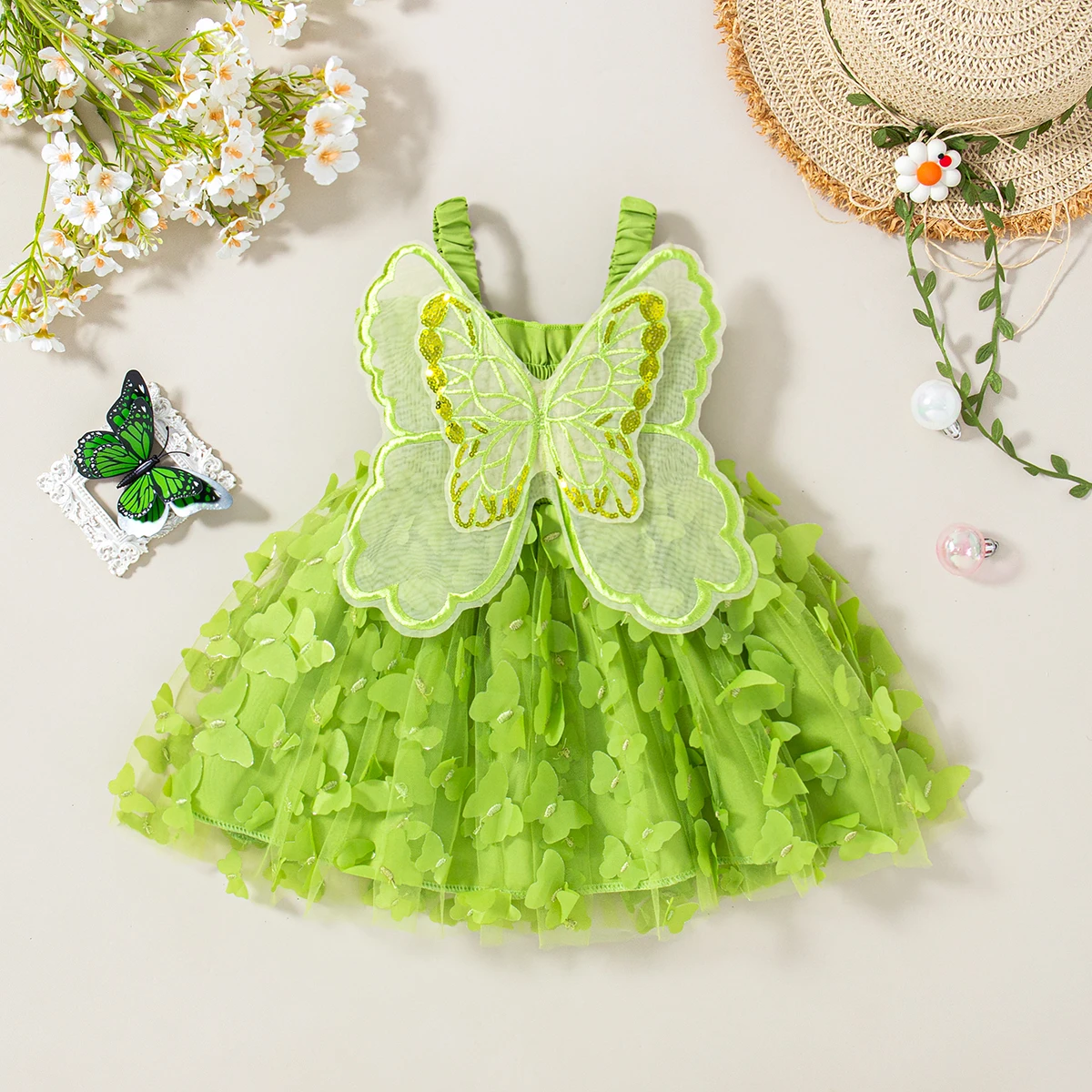 Summer New Butterfly Wing Baby Girl Dress, Princess Style Birthday Party Children\'S Clothing (9 Months -3 Years Old)