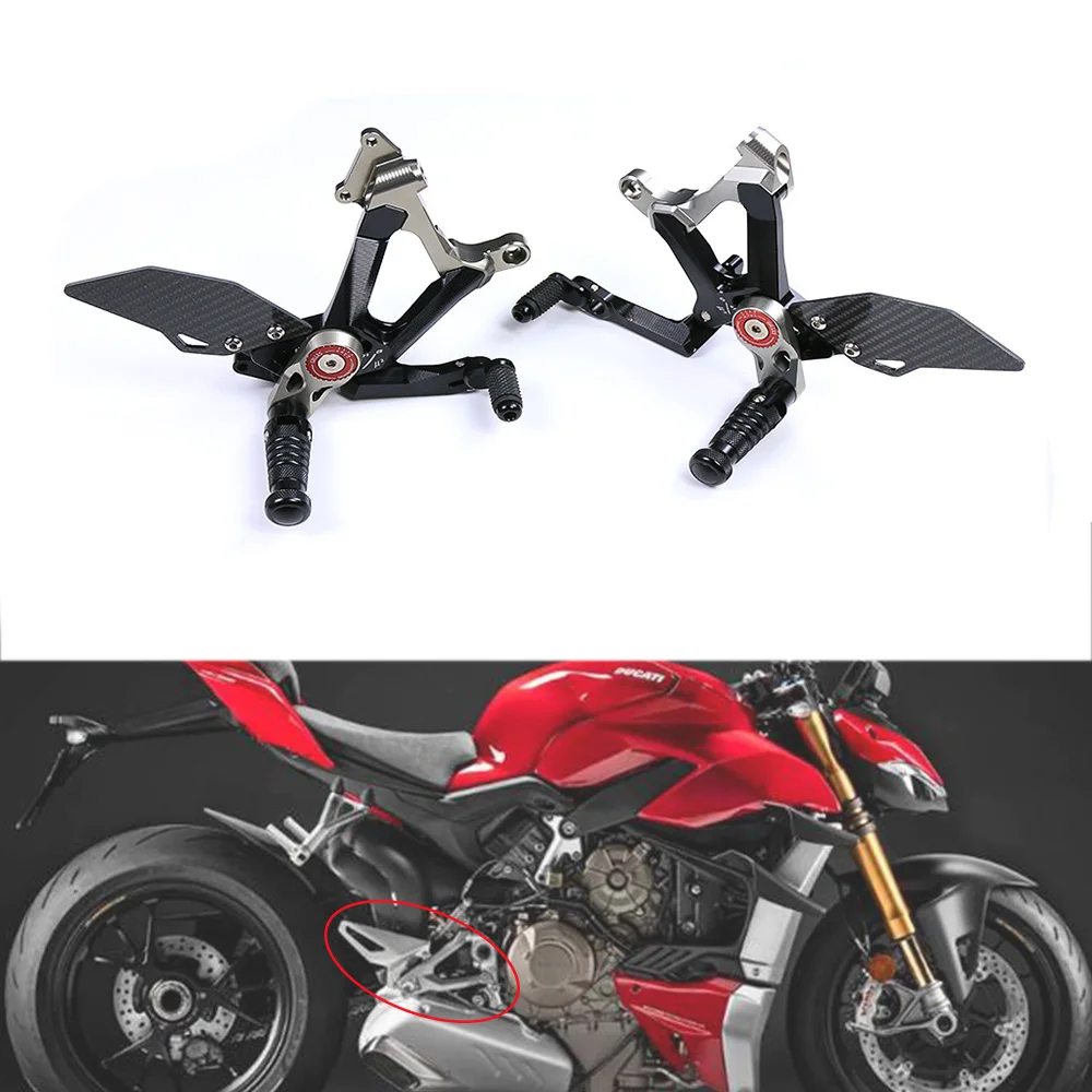 

For Ducati Streetfighter V4 V4R Motorcycle Adjustable Rearset Footrest Foot Rest CNC & Carbon Fiber Parts Kit Accessories 2020+