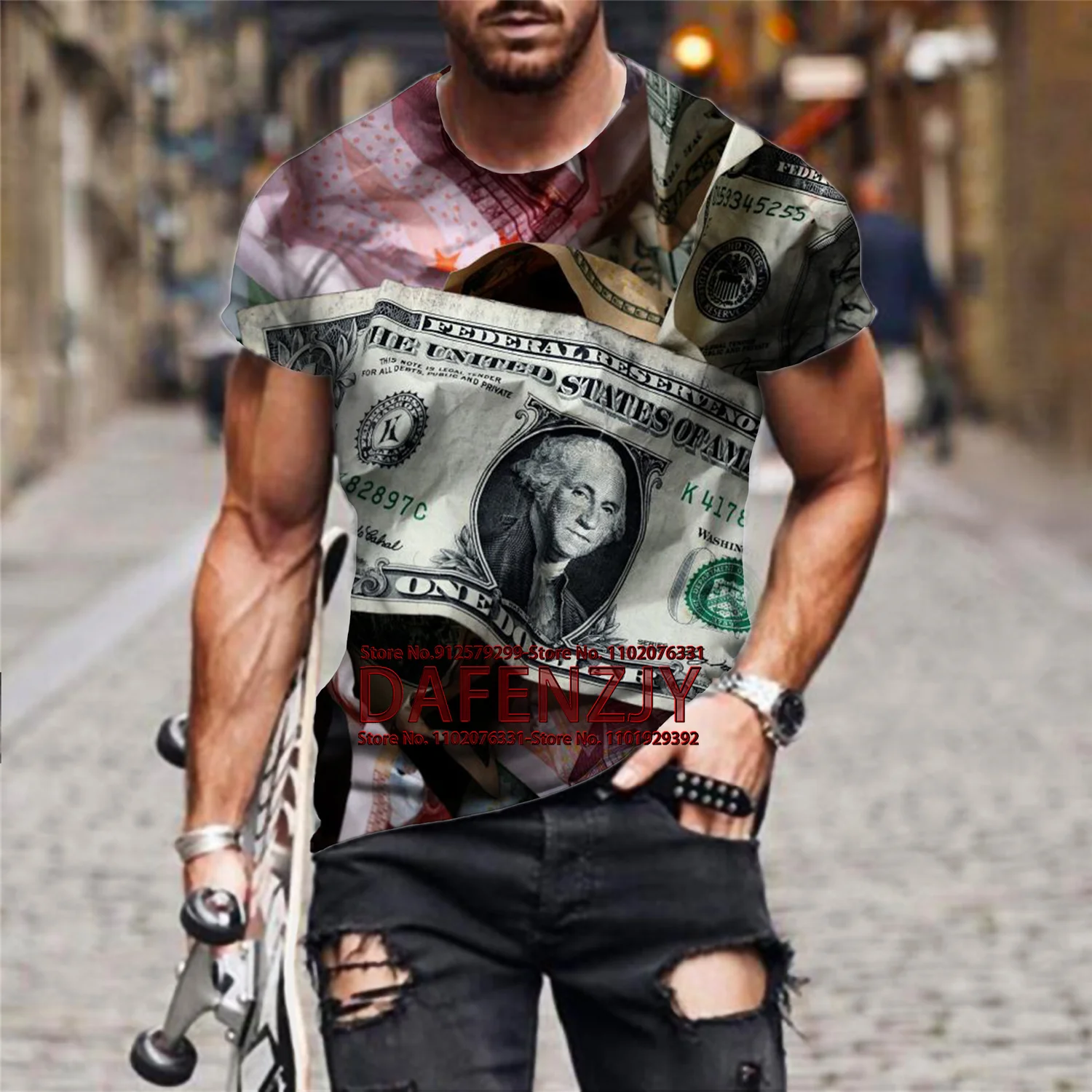 

Men's 3d T Shirt American Dollar Short Sleeve Fitness T-Shirt Running Sport Gym T-shirts Fashion Casual High Quality Tops Clothi