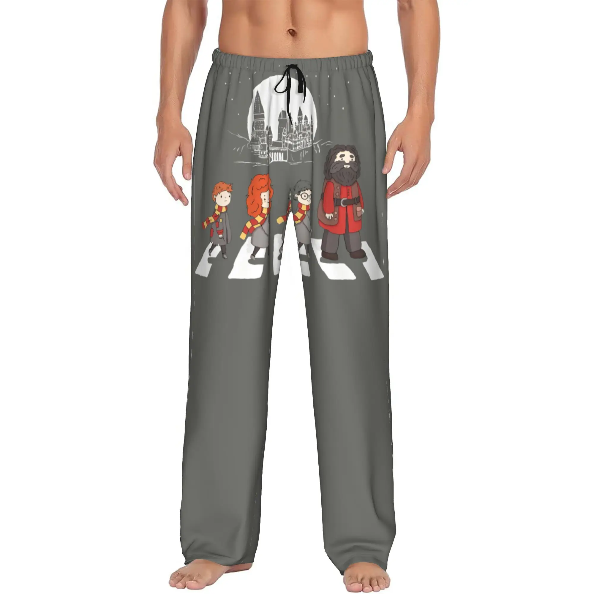 Custom Men's H-Harryed Halloween Pajama Pants Printed Magic School Sleep Sleepwear Bottoms with Pockets