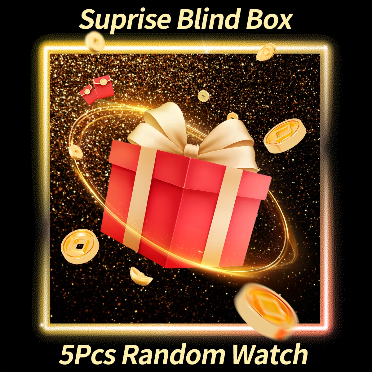 5 قطعة صندوق سر مفاجأة-موضة حجر الراين ساعات نسائية السيدات ساعة معصم كوارتز عادية لون عشوائي (بدون صندوق)