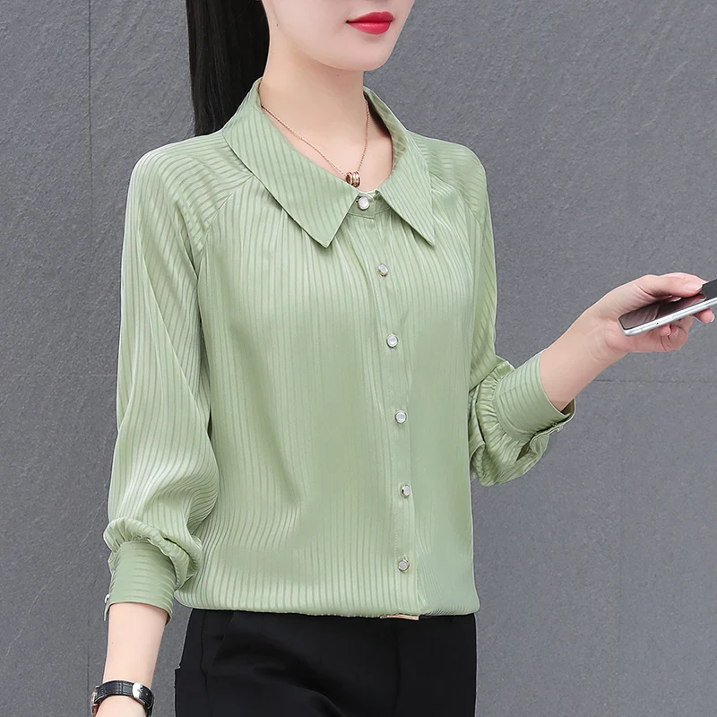 Korean Fashion Women\'S Commuter Long Sleeved Temperament Striped Shirt Female Spring And Autumn New High Grade Chiffon Top