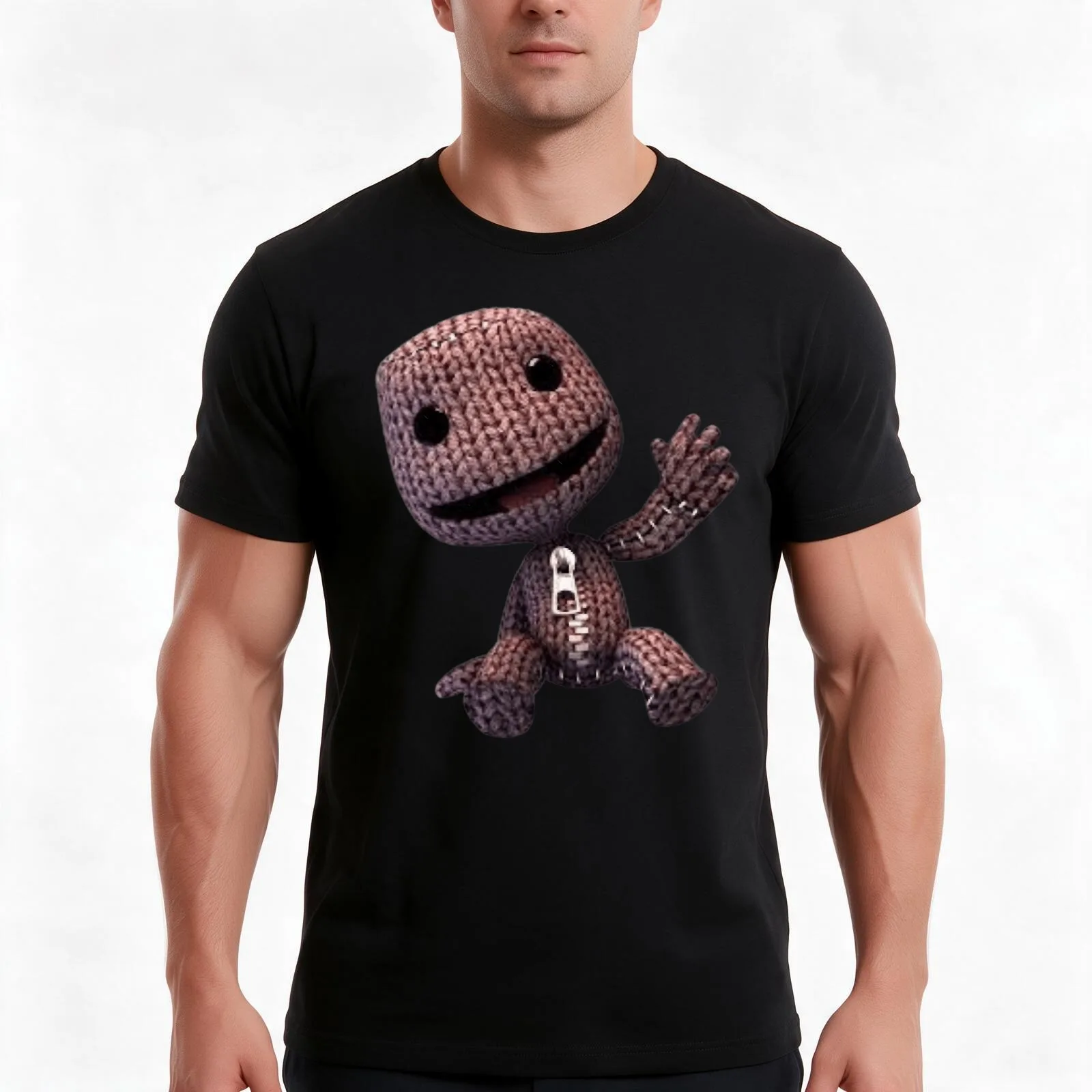 LBP Sackboy T-Shirt, Summer Casual Cotton Tee, Oversized Streetwear Tops, Vintage Graphic Print, Loose Fit Short Sleeve