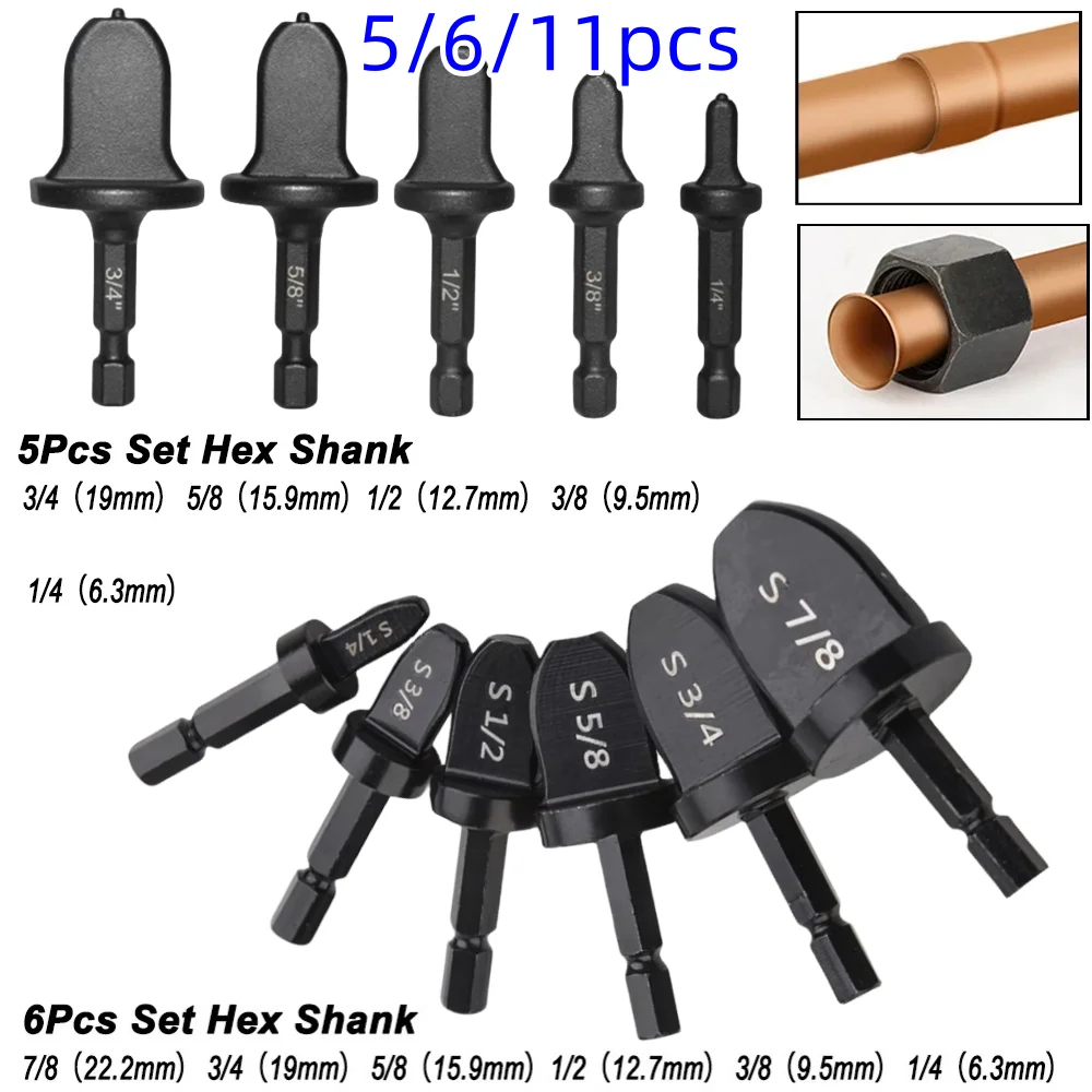 5/6/11pcs PipeExpander Copper Tube Swaging Tools For Air Conditioner Refrigerator Flaring Takeover Tool Set Hex Shank Repair Kit