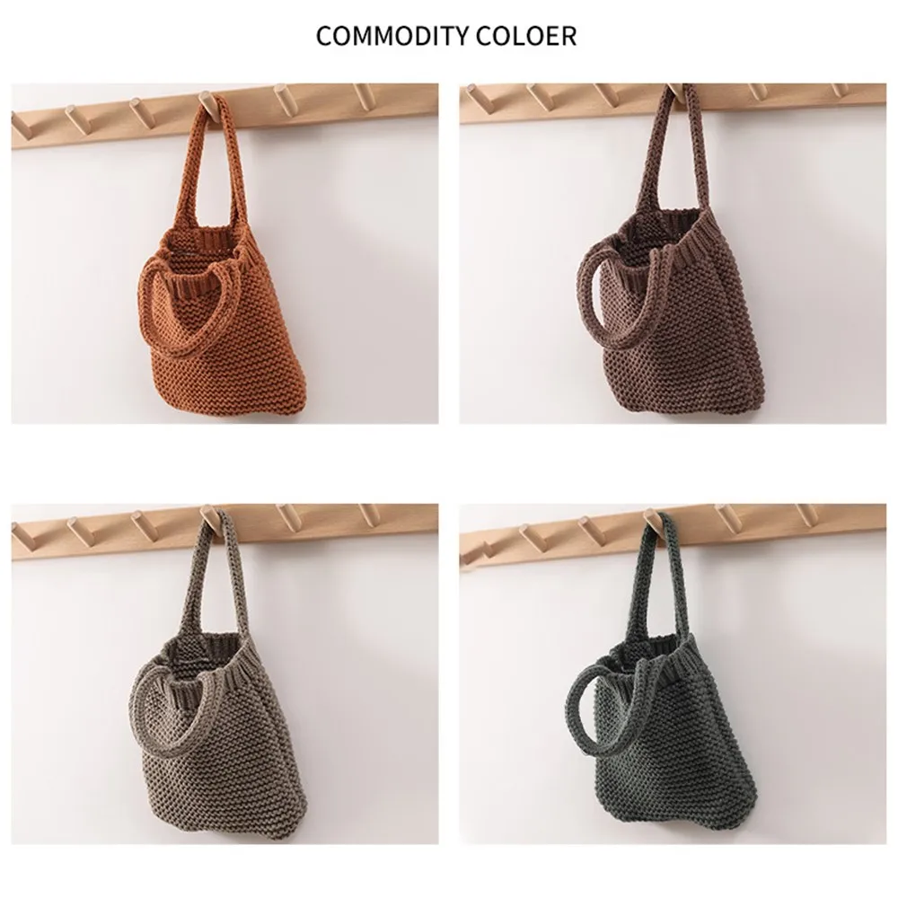 New Wool Knitted Shoulder Shopping Bag for Women Vintage Fashion Cotton Cloth Girls Tote Shopper Bag Large Female Handbag