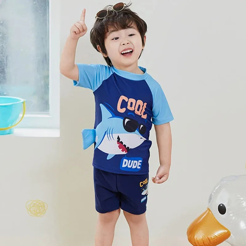 Boy Short Sleeve Shark Cartoon Swimsuit Children Sunscreen Swimwear 2-10 Year Kid Two Pieces Toddler Infant Bathing Suit