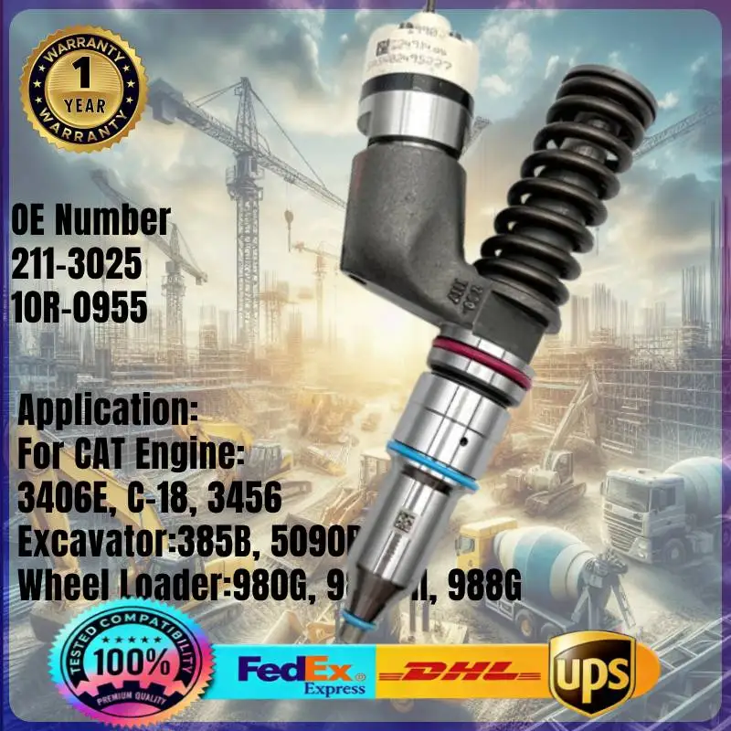 

211-3025 10R-0955 Common Rail Fuel Injector 2113025 10R0955 for CAT Engine 3406E 3456 C-15 C-16 3046 Excavator 385B 5090B