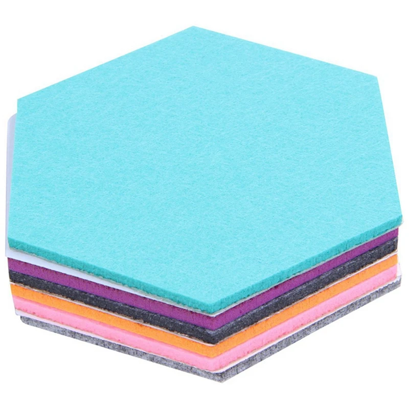 Set Of 24 Hexagon Felt Pin Board Self Adhesive Bulletin Memo Photo Cork Boards Colorful Foam Wall Decorative Tiles