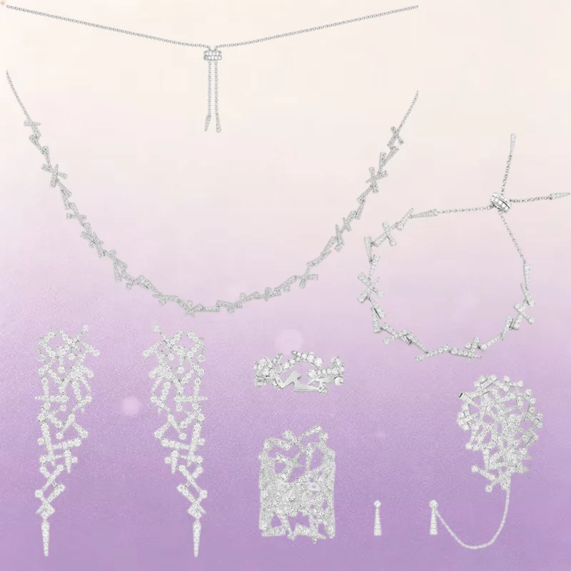 ZPPFF S925 Sterling Silver Sparkling Olive Branch Crossed Network Hollow Out Ring Earrings Bracelet Necklace Women Luxury Jewelr