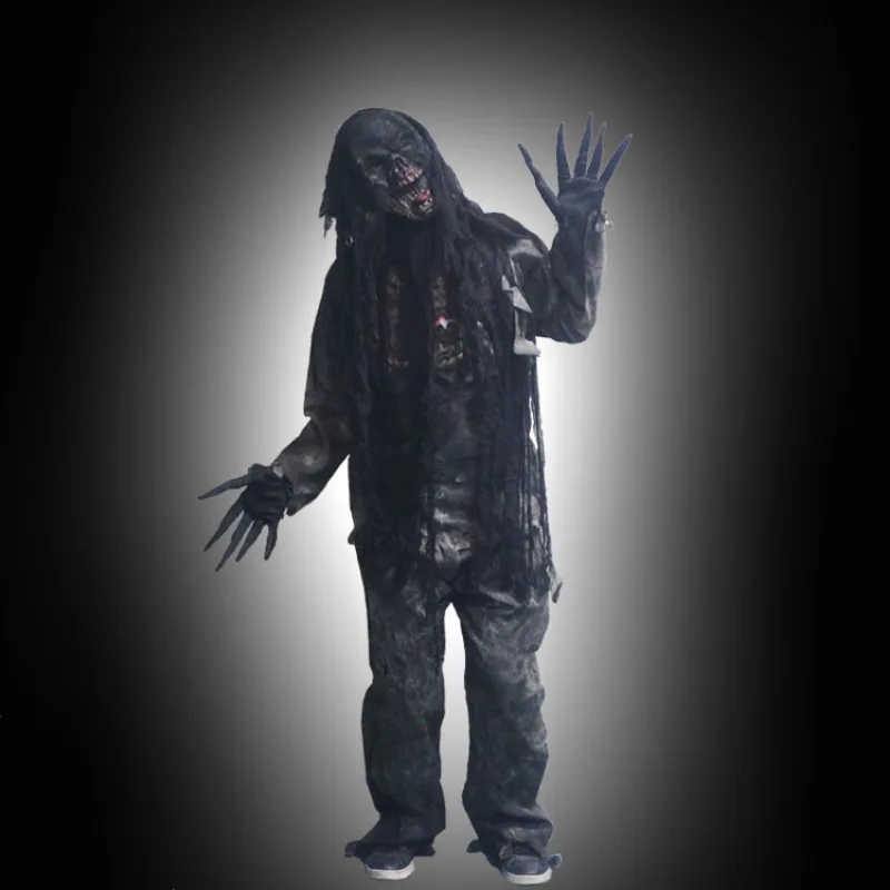 

Adults Terror Charred Zombies Cosplay Costume Devil Ghost Mask Gloves Top Pants Suit Women Men Halloween Carnival Party Outfits