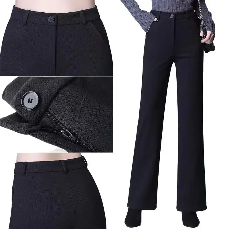 المرأة الصوفية السراويل واسعة الساق الخريف الشتاء سميكة عارضة فضفاض التخسيس مستقيم عارضة السراويل الغربية النسائية #5