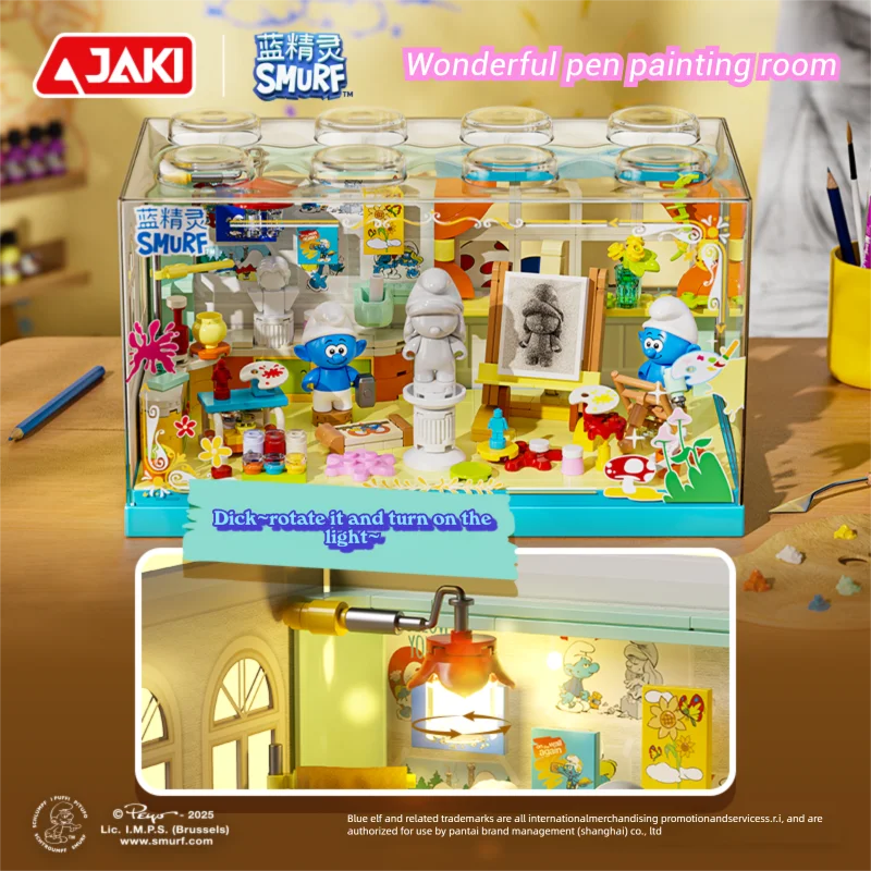 Smurfs ماجيك هاوس اللوحة غرفة نموذج اللبنات الكرتون المشهد نموذج الطوب مع غطاء غبار الاطفال DIY بها بنفسك اللعب هدايا العيد #5