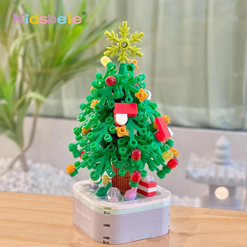 子供と大人のためのクリスマスツリービルディングブロックセット,教育玩具,鉢植えのシミュレーション,植木鉢