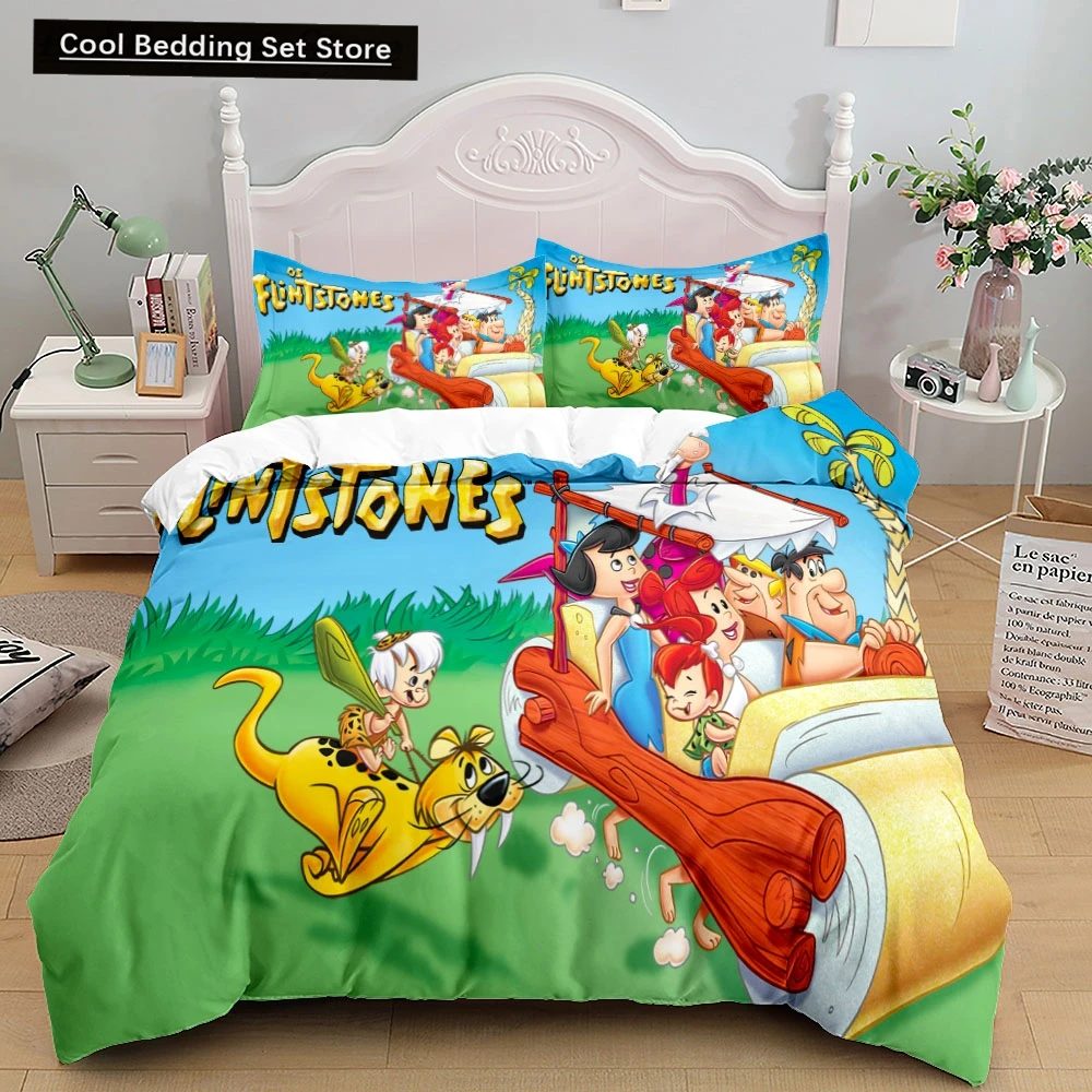 

3D Anime The Flintstone Duvet Cover Set King Queen Double Full Twin Single Size Bed Linen Bedroom Duvet cover Sets Home Textiles