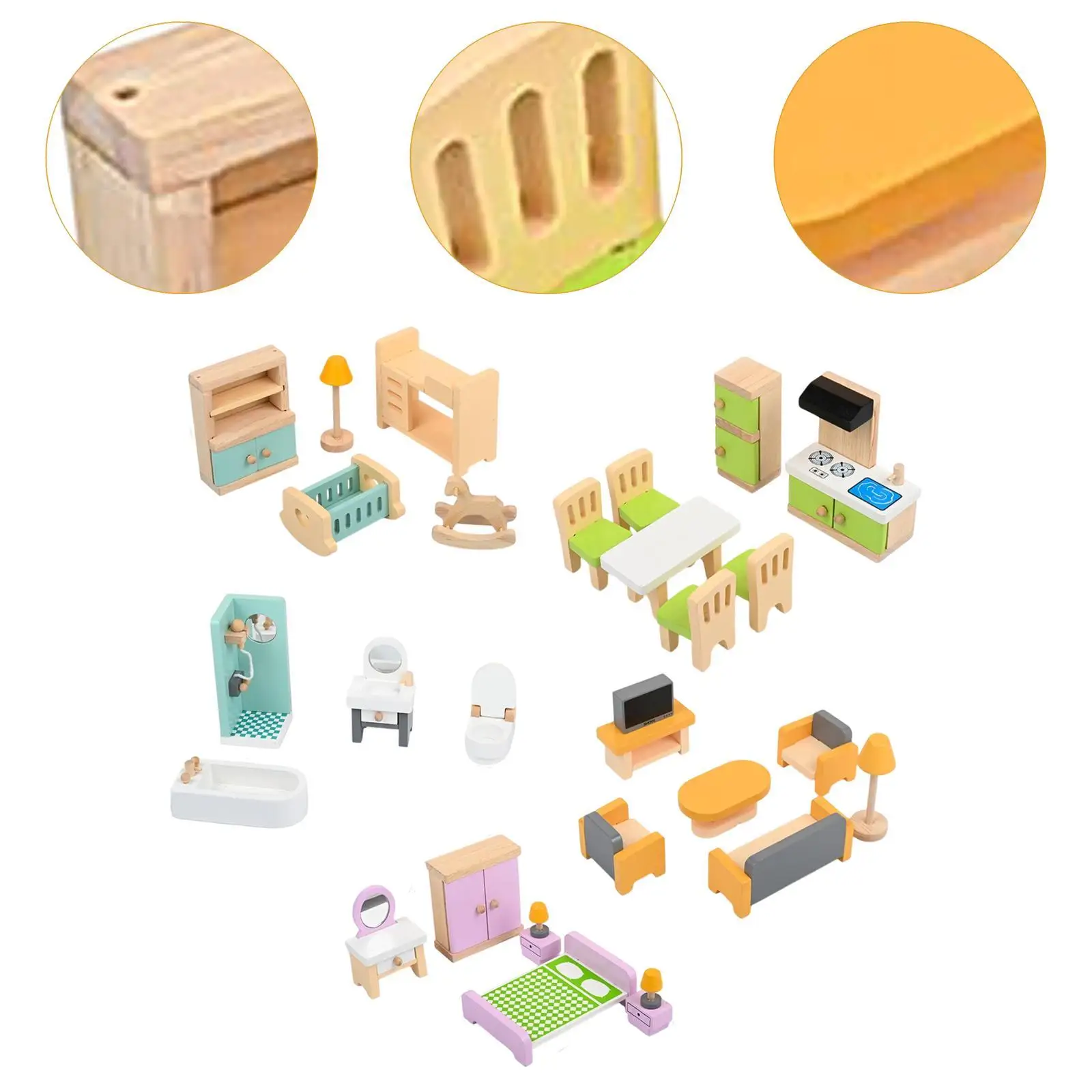 27 Pieces Miniature Furniture Furniture Toys Set Wooden Dollhouse Furniture Set Dollhouse Furniture Playset for Living Room