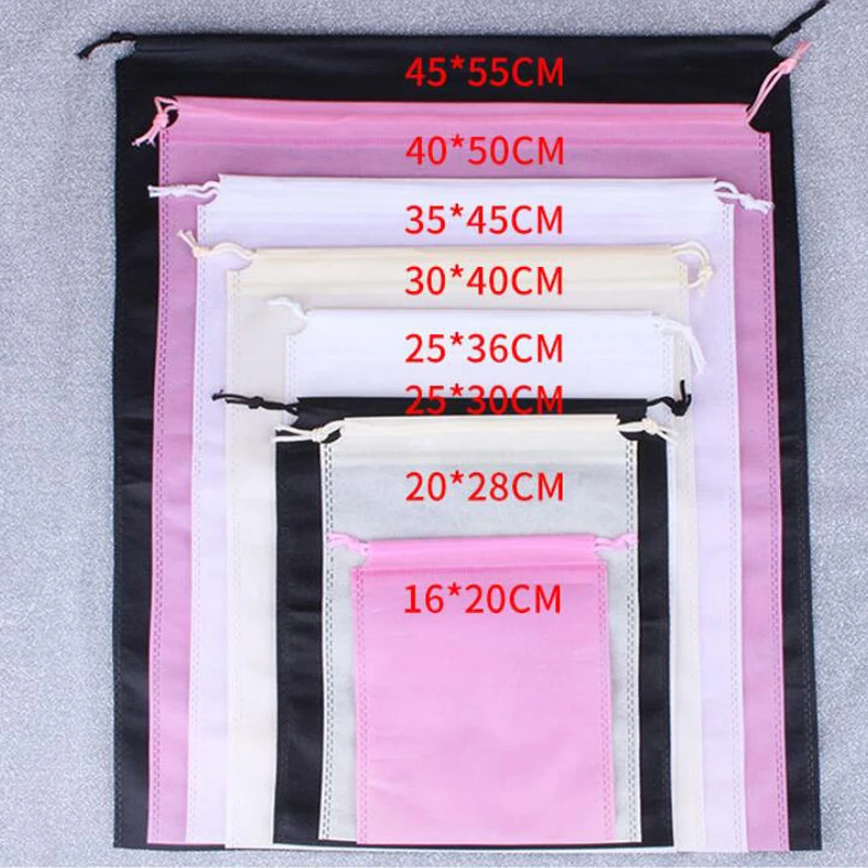 50pcs/lot 16x20, 20x28, 25x36, 35x45cm Non-Woven Fabric Drawstring Bags Shopping Gifts Pouches (Extra Cost for Customised Logo)