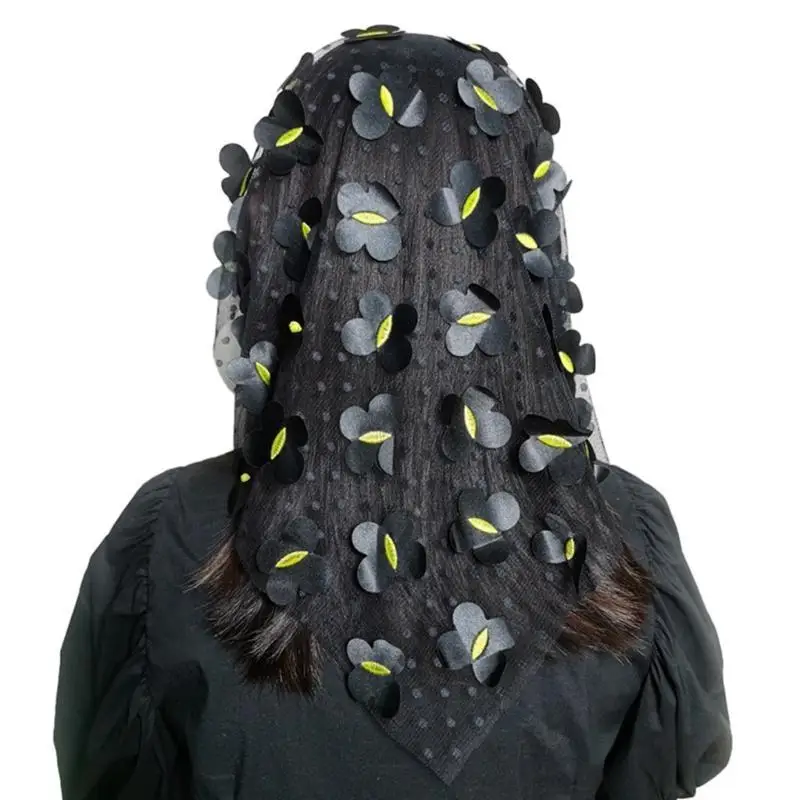 

652F Elegant Church Veil 3D Flower Lace Veil Headband Elegant Chapel Veil Headdress