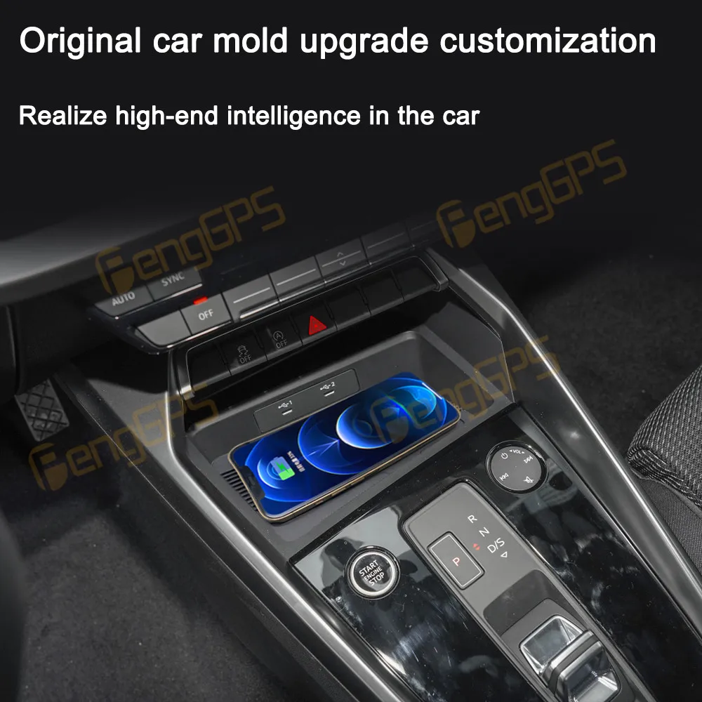 

For Audi A3 2021-2022 Center Console Storage Car Wireless Charger Mobile Phone Charger QI 15W iPhone Magsafe Fast Charging Panel