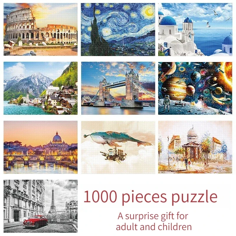 70*50cm 1000PCS Paper Jigsaw Puzzle Landscape Series Beautiful Oil Painting Architectural Series Puzzle Home Decaoration Gifts