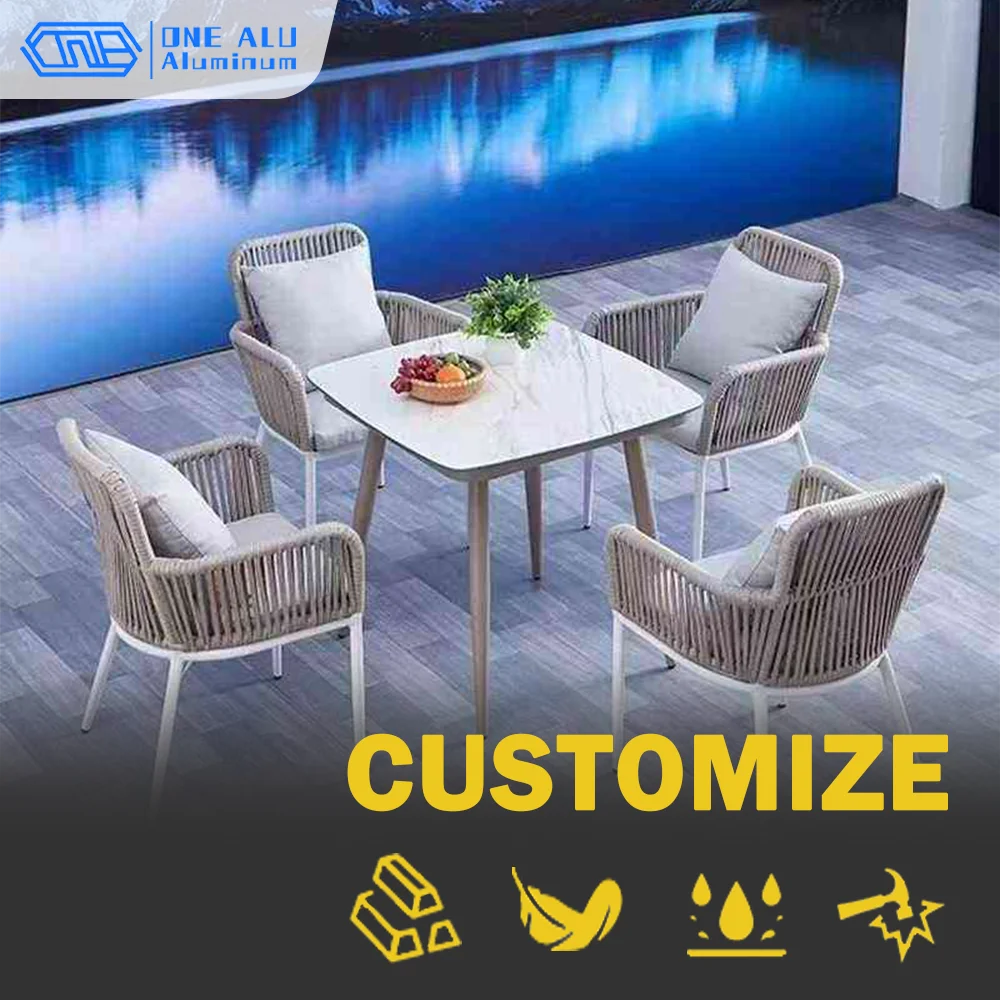 Modern Aluminum Rope Woven Chair Armchair Restaurant Casual Wicker Stackable Garden Outdoor Furniture Contemporary