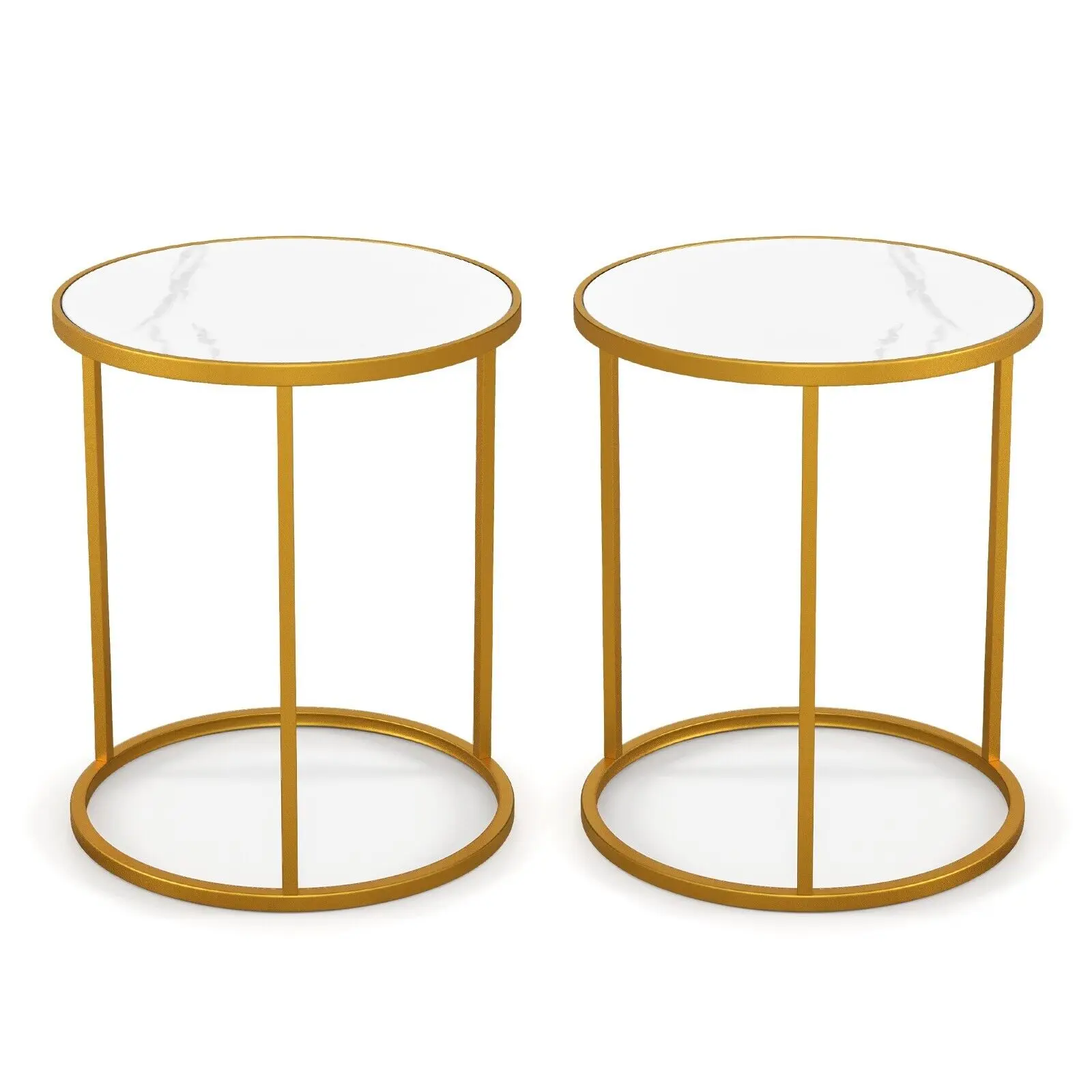 GOFLAME Set of 2 Marble Top Round Side Table Modern Sofa End Table Accent Bedside Table