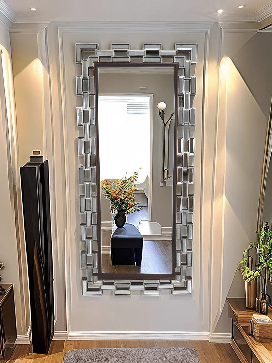 

Vintage Full-Length Dressing Mirror for Home Use, Square Retro Decorative Mirror for Living Room and Entrance, Soft Furnishing